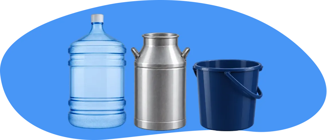 An illustration of different containers for water
