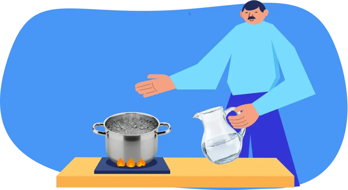An illustration of a man boiling water