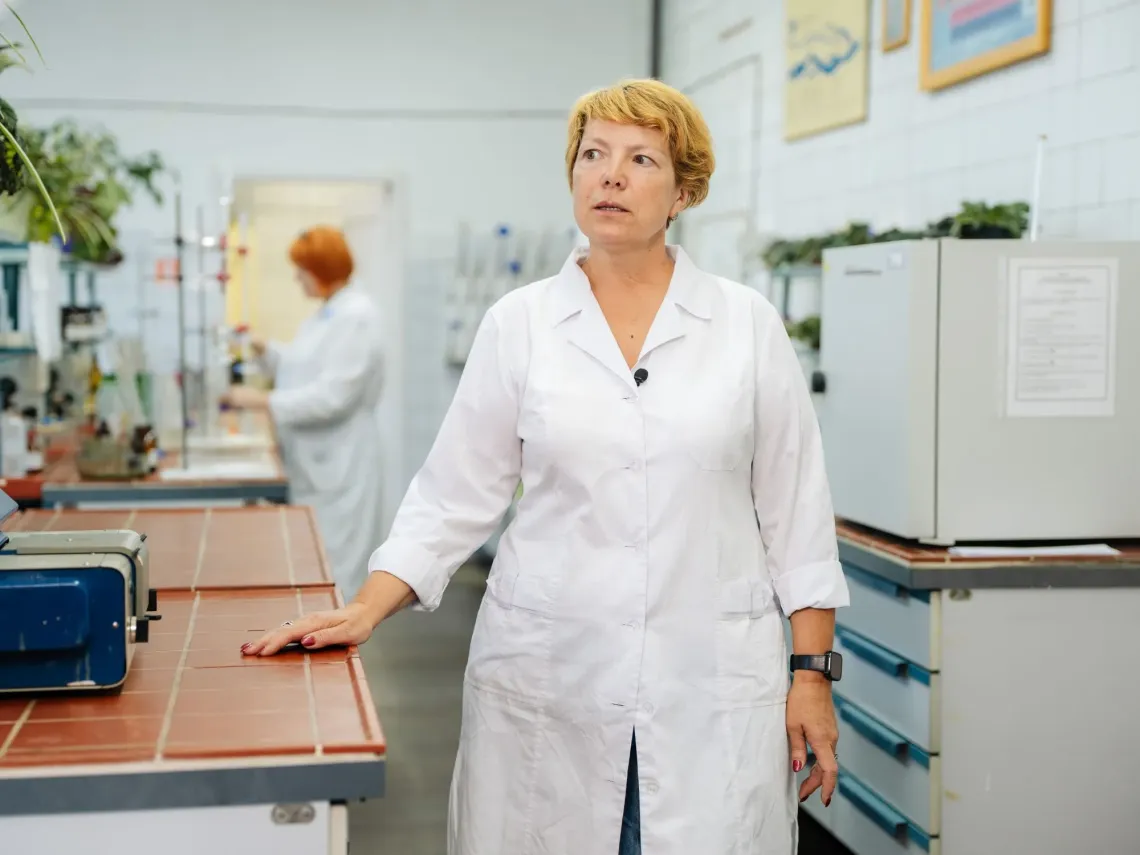 A water utility worker in the lab.