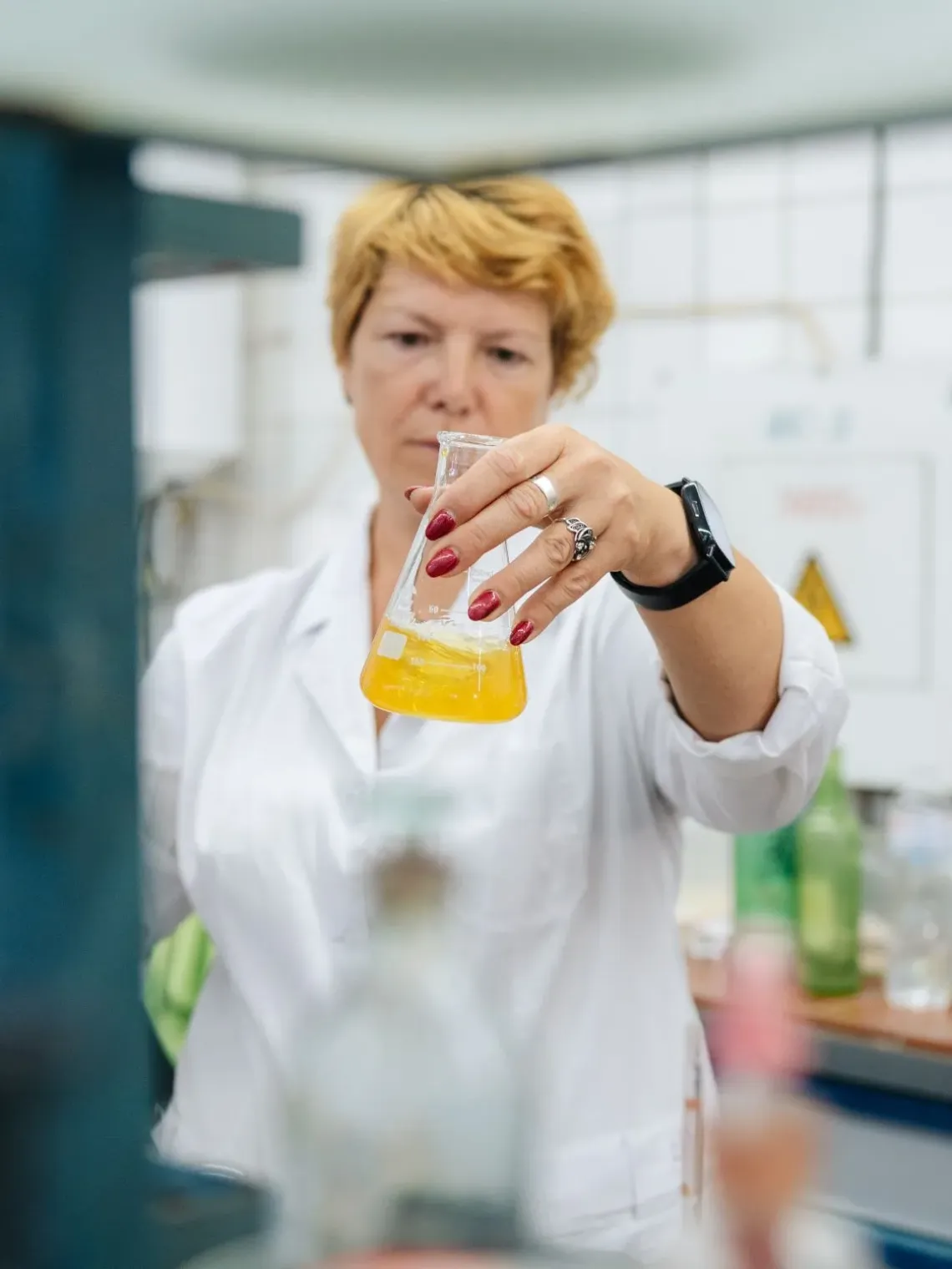 A water utility worker during water quality analysis.