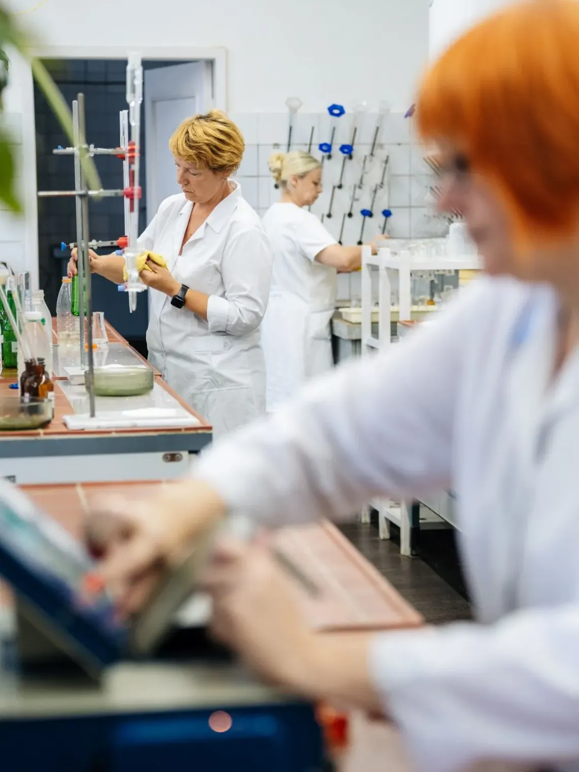Water utility workers in the lab.