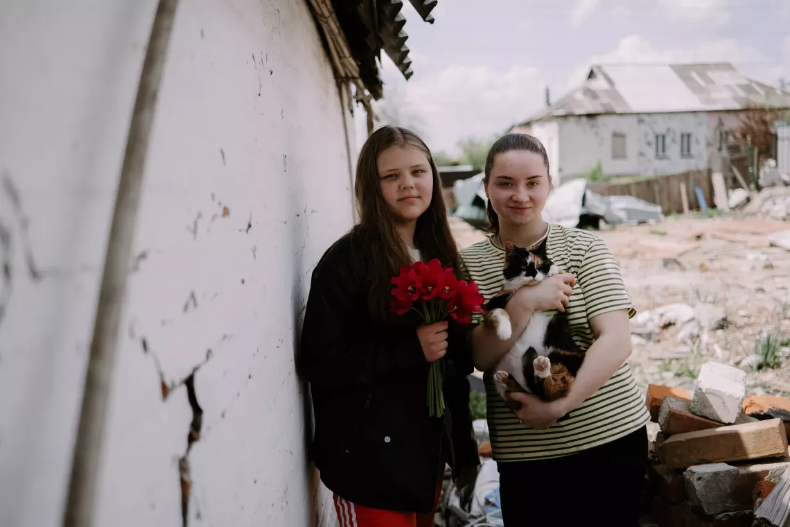 Two girls outside.