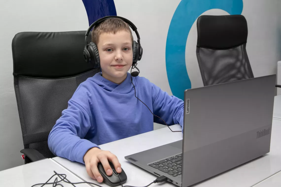 11-year-old Tymofii during a lesson