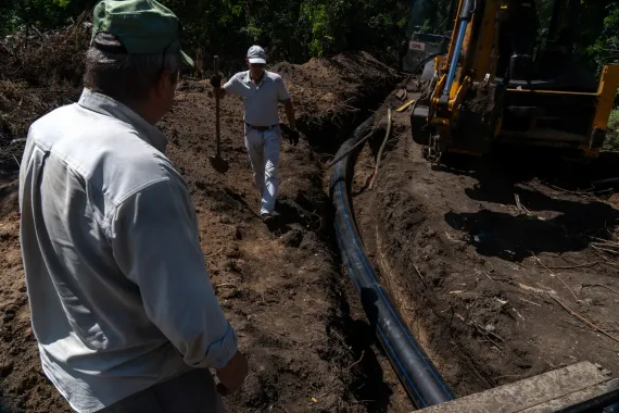 Repair works at the water utility facility.