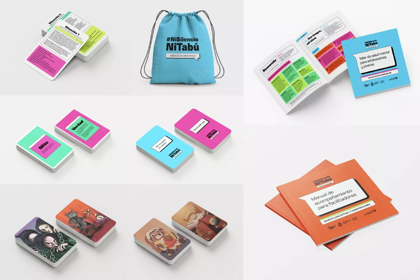 Im&aacute;genes de elementos del kit: bolso, tarjetas, manuales.