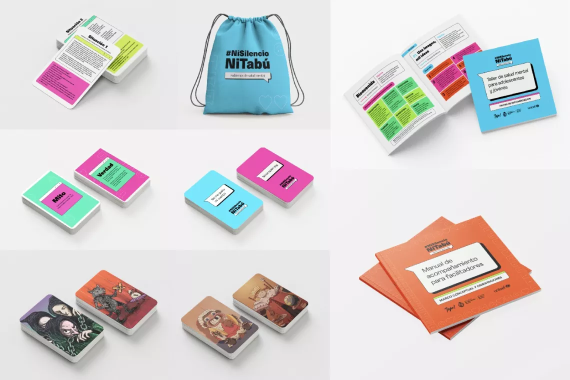 Im&aacute;genes de elementos del kit: bolso, tarjetas, manuales.
