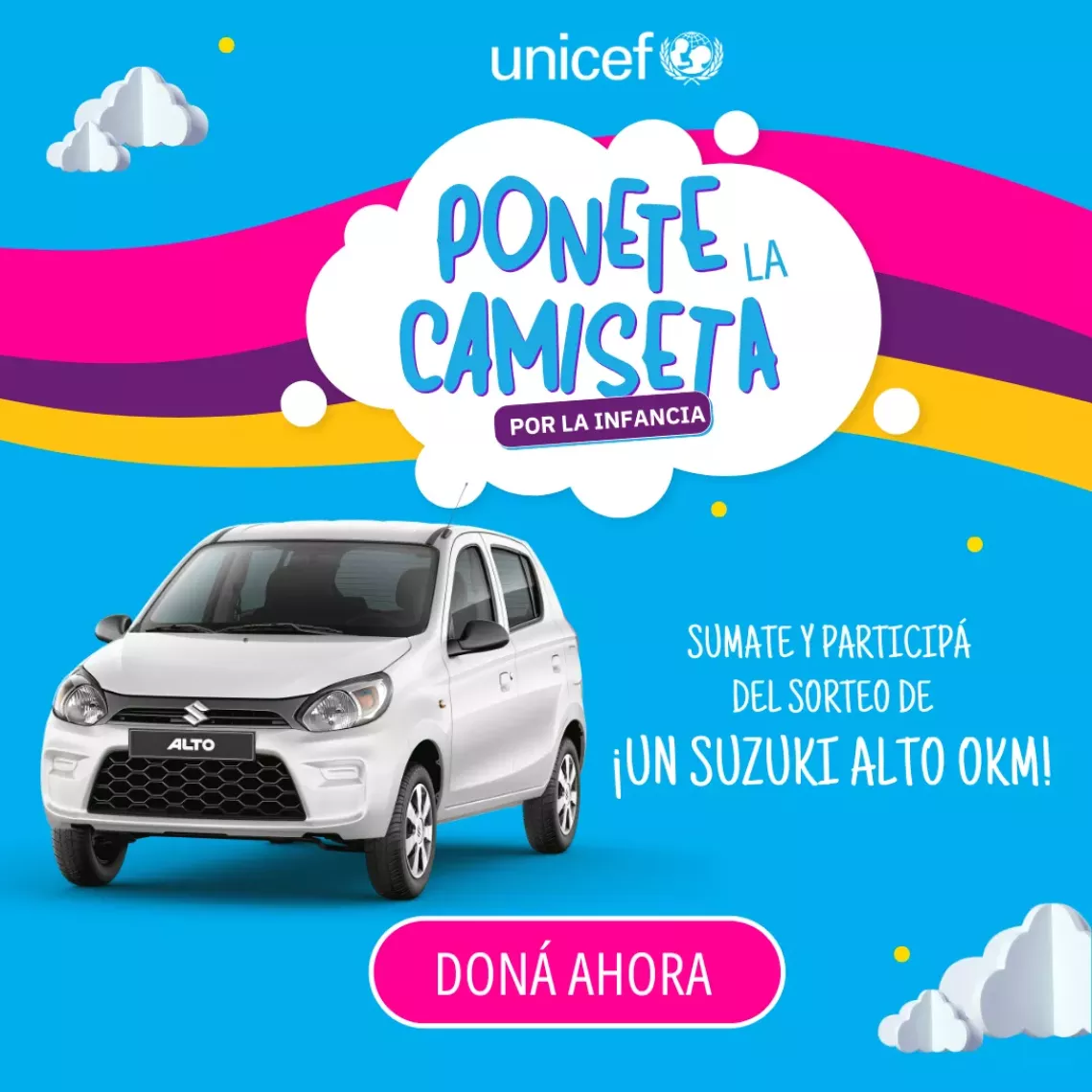 Ponete la camiseta por la infancia, don&aacute; ahora y particip&aacute; por un Suzuki Alto 0km