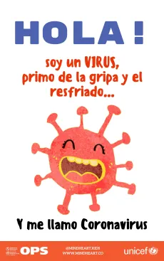 Tapa de libro para ni&ntilde;os "&iexcl;Hola! soy un virus primo de la gripa y el resfriado y me llamo coronavirus"