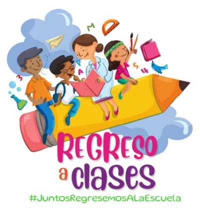 logotema de la campa&ntilde;a de regreso a clases Juntos regresemos a la escuela