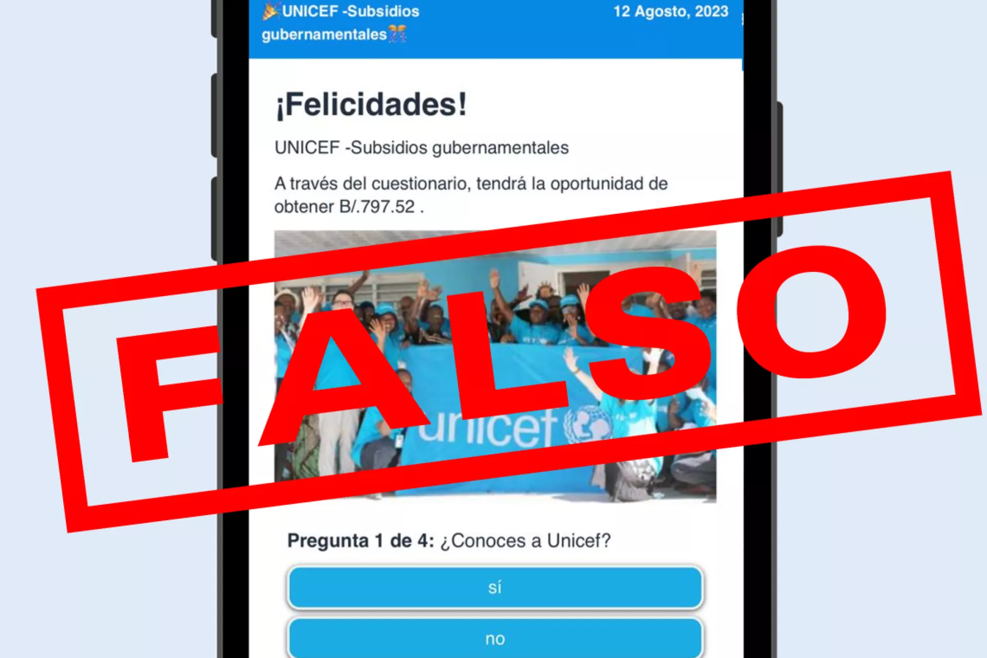 captura de pantalla de mensaje falso que circula en redes sociales