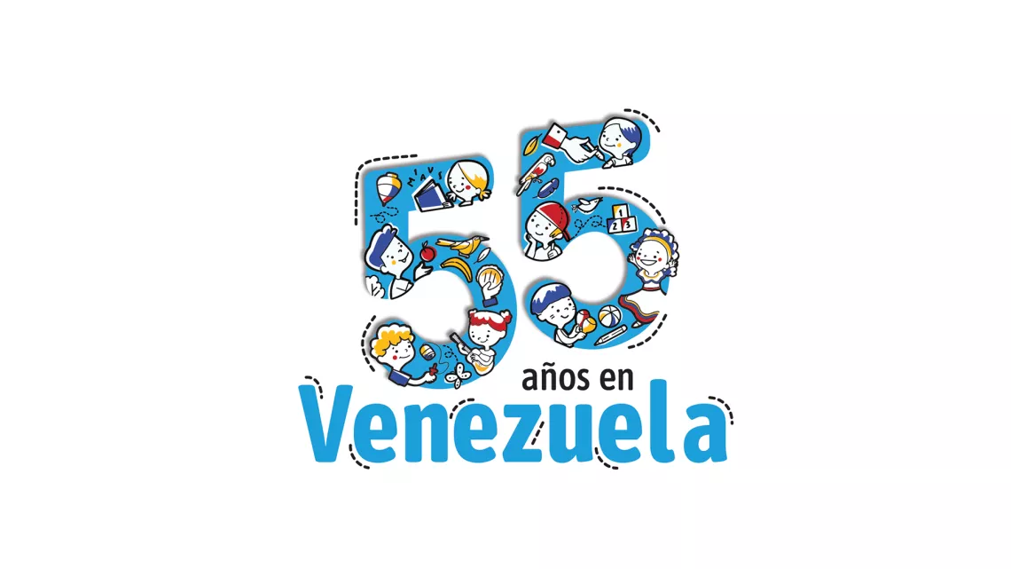logotema 55 a&ntilde;os de UNICEF en Venezuela