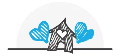 A house illustration with hearts surrounding it