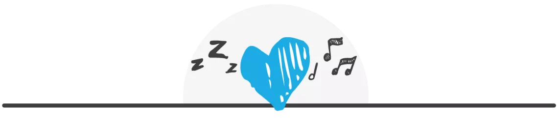 A heart illustration with music notes and sleeping "zzz's"