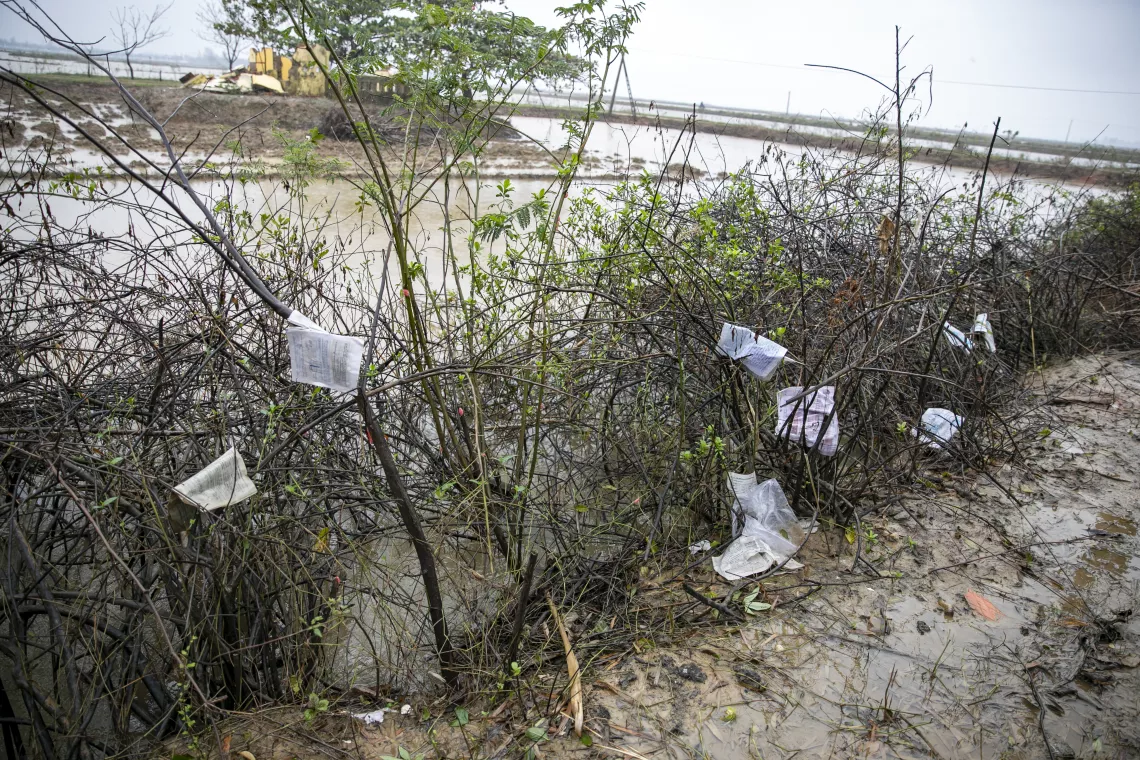 Along the path are remnants of household items, plastic bags caught in trees and most heartbreaking - dozens of notebooks and schoolbooks bent over branches.