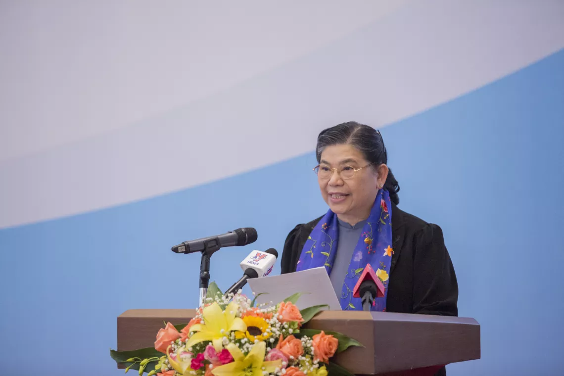 Ms Tong Thi Phong, Vice Vice chair of the National Assembly deliver her openning remark at the conference