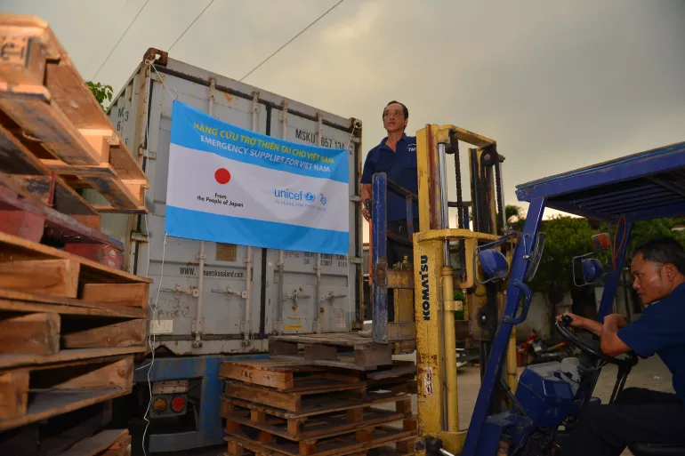 UNICEF Water and Sanitation Supplies (PUR and Aquatabs) at the warehouse in Ho Chi Minh city. UNICEF and the Government of Japan as provided emergency support with the government in response to the drought and salt water intrusion in Viet Nam in 2016.
