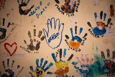 a view of colored traced handprints 