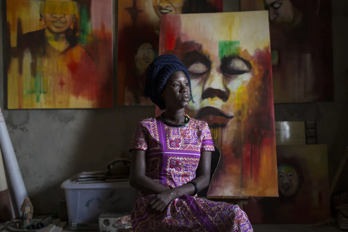 Amy Sow, a Mauritanian visual artist, sits at her studio in Nouakchott, Mauritania, 26 February, 2016. 