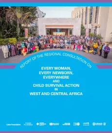 A report cover featuring a group photo and text on a cyan background