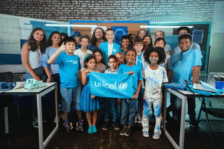 UNICEF supporter Millie Bobby Brown on the set of a video produced for World Children's Day 2018 on 24 August 2018 in New York City in the United States of America.