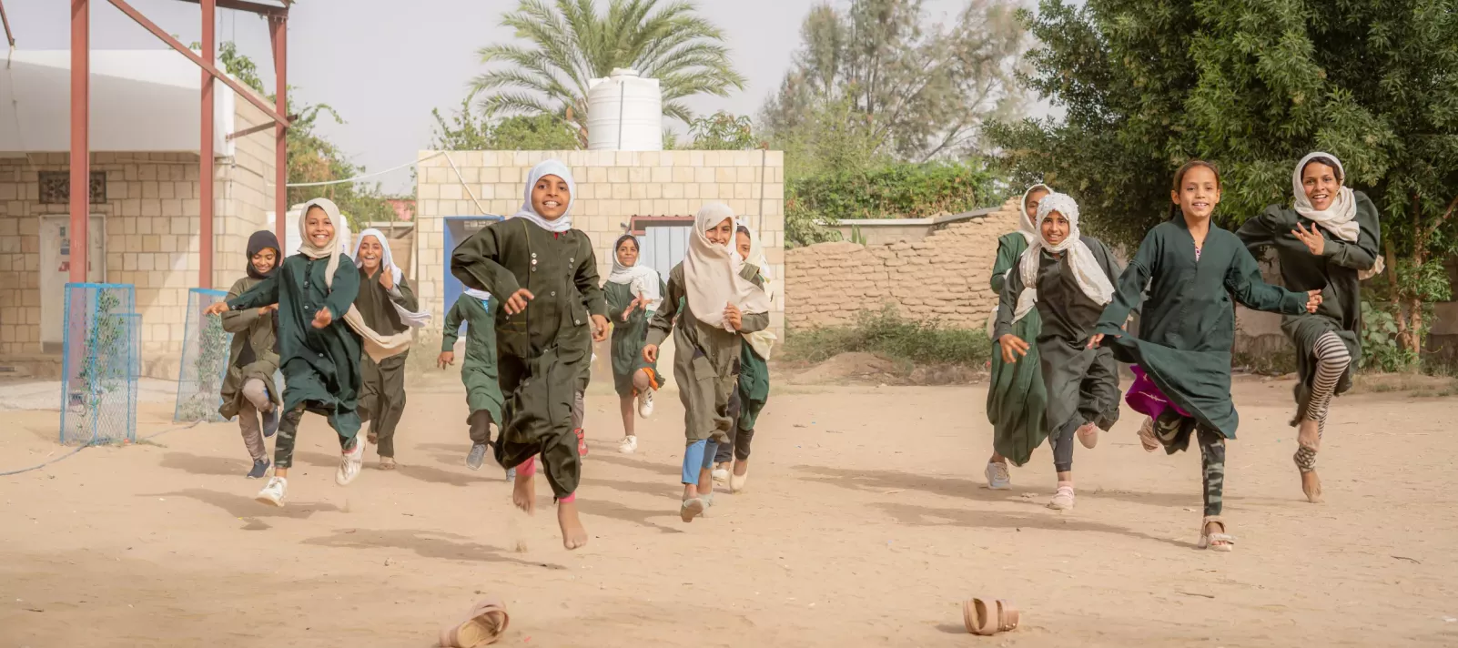 Students at the yard of Omar bin Al-Aas School, in Al-Wadi, Marib, Yemen