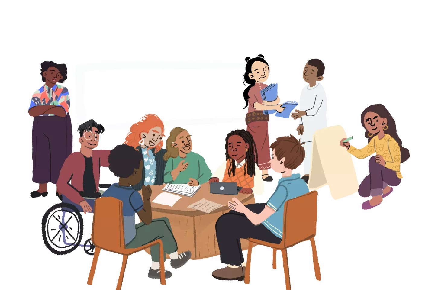 An illustration of a group of young people sitting together