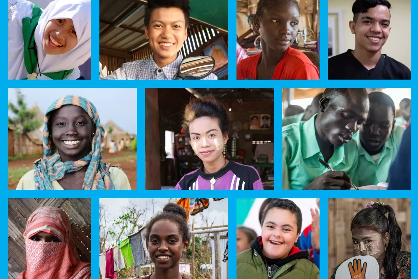 An image with 11 photographs of young people