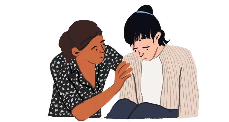 An illustration of an adult consoling a young person