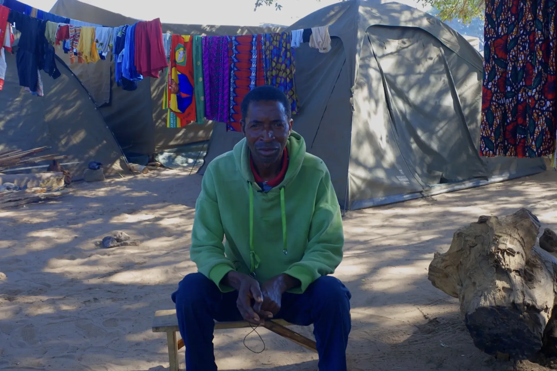 Camp chairperson Muyinda Nambula came to Senanga with his wife and grandson.