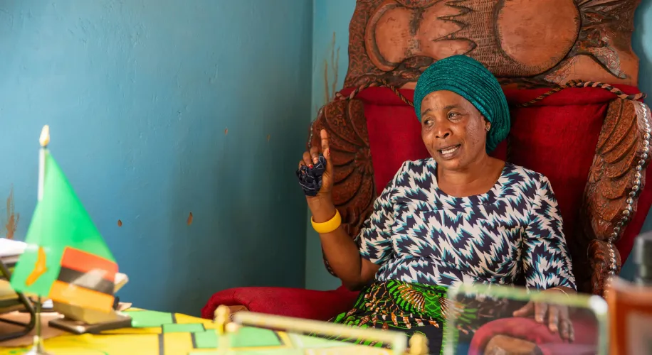 Meet Her Royal Highness Chieftainess Kawaza, speaking from her seat of power in Katete District.