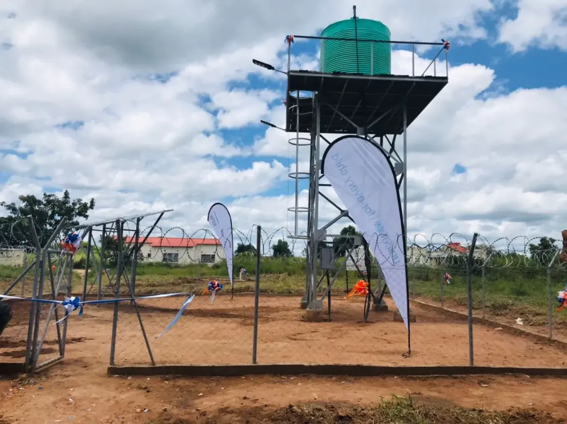 UNICEF-Supported solar powered WASH facility in Mwansabombwe, Luapula province.