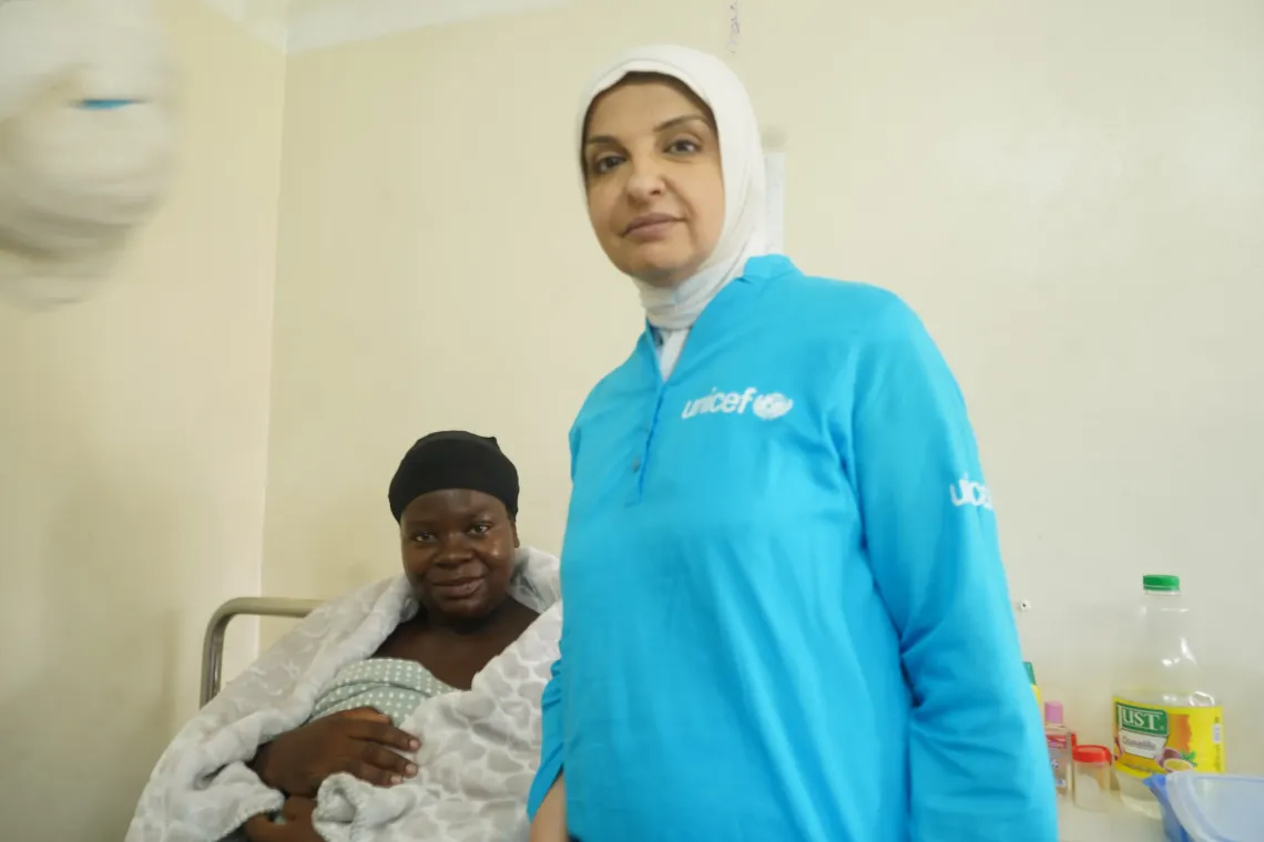 UNICEF Zambia Representative Dr. Saja Farooq Abdullah visits a mother and newborn at Chifunabuli District Hospital, Luapula Province.