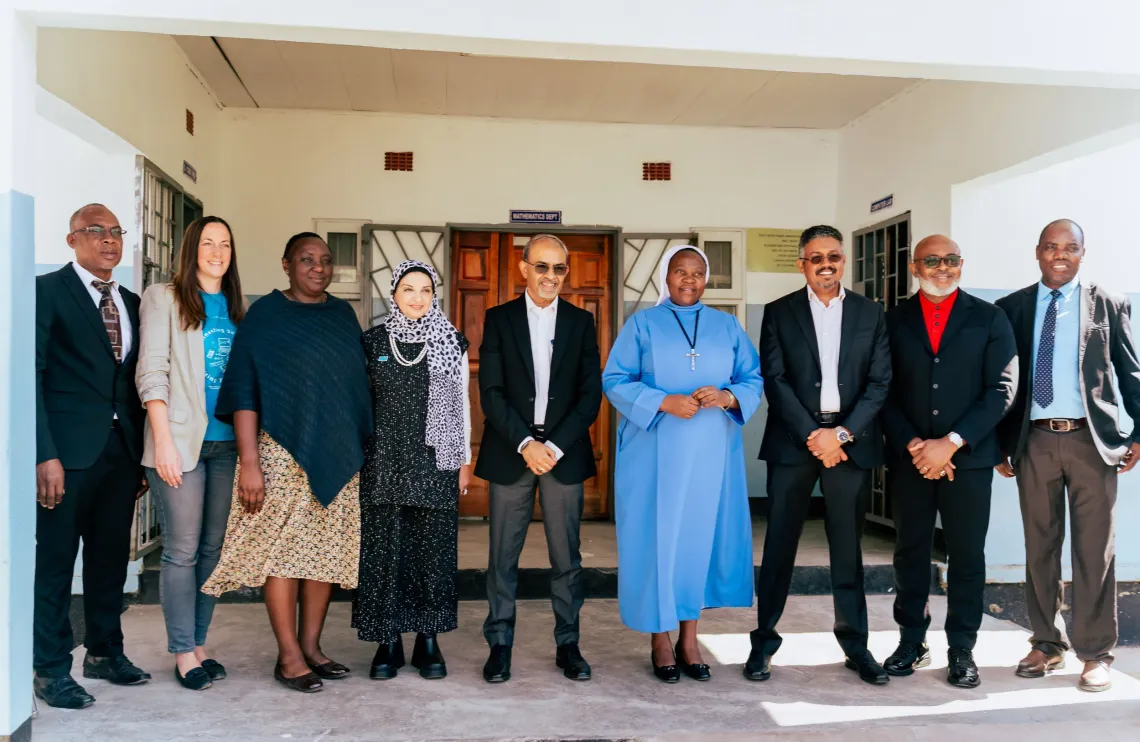 Ministry of Education, UNICEF, Airtel and St. Monica's Girls' Secondary School leaders pose for a group photograph.